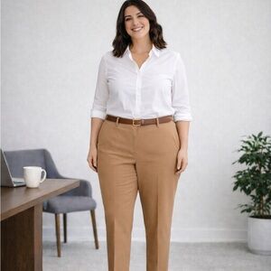 Ann Taylor Curvy Fit Pants Size 18 Camel Tan 28” Inseam Business Casual